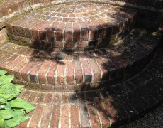 brick steps in the garden that need power washing